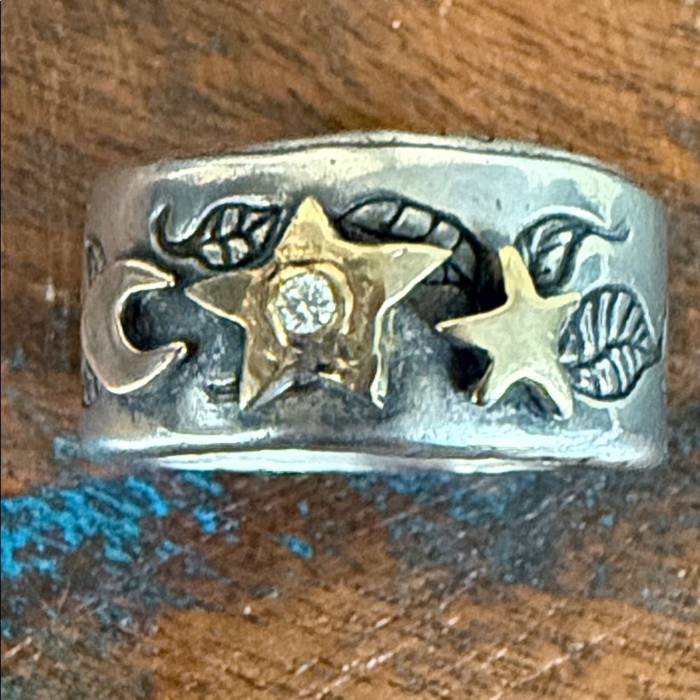 Jes MaHarry silver band with gold charms and a diamond. New with tags.